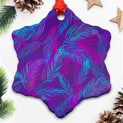 Leaf-pattern-with-neon-purple-background Snowflake Ornament (two Sides)