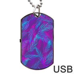 Leaf-pattern-with-neon-purple-background Dog Tag Usb Flash (one Side)