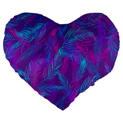 Leaf-pattern-with-neon-purple-background Large 19  Premium Heart Shape Cushions by Jancukart