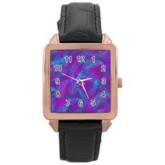 Leaf-pattern-with-neon-purple-background Rose Gold Leather Watch  by Jancukart