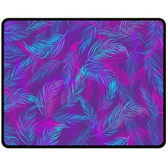 Leaf-pattern-with-neon-purple-background Double Sided Fleece Blanket (medium) 