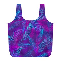 Leaf-pattern-with-neon-purple-background Full Print Recycle Bag (l)