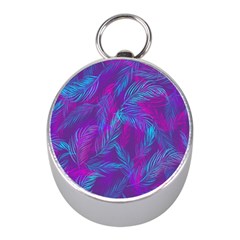 Leaf-pattern-with-neon-purple-background Mini Silver Compasses by Jancukart