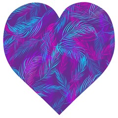 Leaf-pattern-with-neon-purple-background Wooden Puzzle Heart by Jancukart