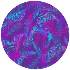 Leaf-pattern-with-neon-purple-background Wooden Puzzle Round by Jancukart