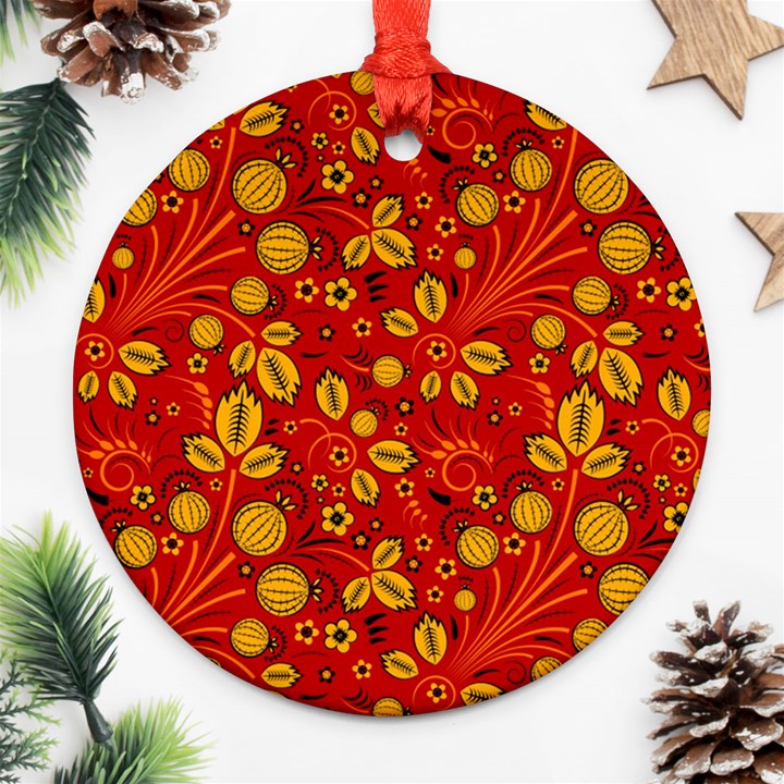 Seamless-pattern-slavic-folk-style Round Ornament (Two Sides)