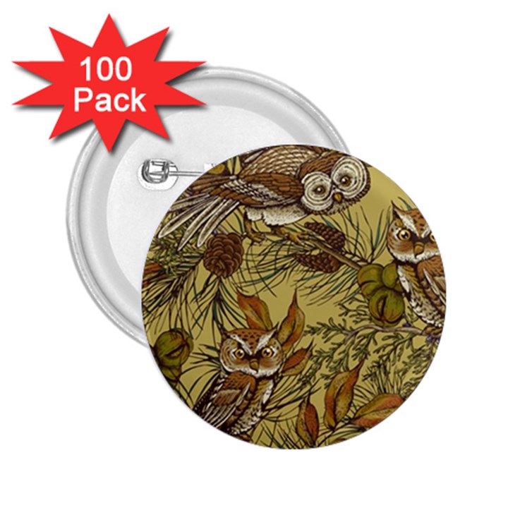 Forest-vintage-seamless-background-with-owls 2.25  Buttons (100 pack) 