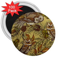 Forest-vintage-seamless-background-with-owls 3  Magnets (100 Pack) by Jancukart