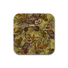 Forest-vintage-seamless-background-with-owls Rubber Square Coaster (4 Pack)