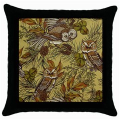 Forest-vintage-seamless-background-with-owls Throw Pillow Case (black)