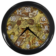 Forest-vintage-seamless-background-with-owls Wall Clock (black)