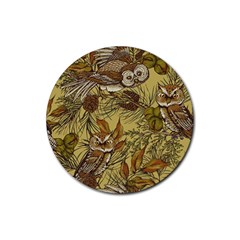 Forest-vintage-seamless-background-with-owls Rubber Coaster (round)