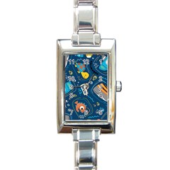 Seamless-pattern-vector-submarine-with-sea-animals-cartoon Rectangle Italian Charm Watch by Jancukart