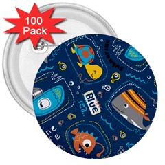 Seamless-pattern-vector-submarine-with-sea-animals-cartoon 3  Buttons (100 Pack)  by Jancukart