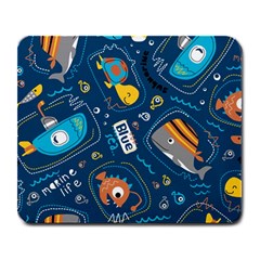 Seamless-pattern-vector-submarine-with-sea-animals-cartoon Large Mousepads by Jancukart