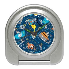 Seamless-pattern-vector-submarine-with-sea-animals-cartoon Travel Alarm Clock