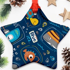 Seamless-pattern-vector-submarine-with-sea-animals-cartoon Star Ornament (two Sides)