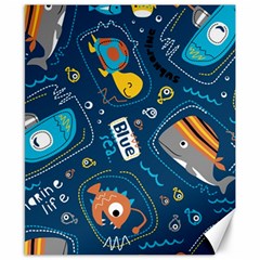 Seamless-pattern-vector-submarine-with-sea-animals-cartoon Canvas 8  X 10 