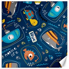 Seamless-pattern-vector-submarine-with-sea-animals-cartoon Canvas 16  X 16  by Jancukart