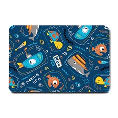 Seamless-pattern-vector-submarine-with-sea-animals-cartoon Small Doormat  by Jancukart