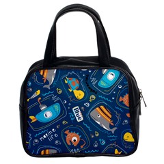 Seamless-pattern-vector-submarine-with-sea-animals-cartoon Classic Handbag (two Sides)