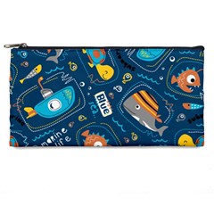 Seamless-pattern-vector-submarine-with-sea-animals-cartoon Pencil Case by Jancukart