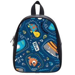 Seamless-pattern-vector-submarine-with-sea-animals-cartoon School Bag (small)