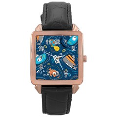 Seamless-pattern-vector-submarine-with-sea-animals-cartoon Rose Gold Leather Watch  by Jancukart