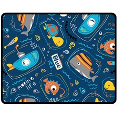 Seamless-pattern-vector-submarine-with-sea-animals-cartoon Double Sided Fleece Blanket (medium) 