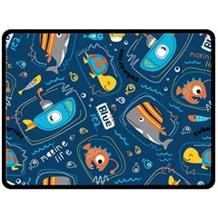 Seamless-pattern-vector-submarine-with-sea-animals-cartoon Double Sided Fleece Blanket (large) 