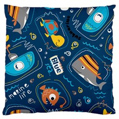 Seamless-pattern-vector-submarine-with-sea-animals-cartoon Standard Flano Cushion Case (two Sides)