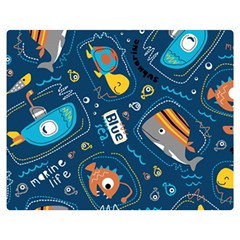 Seamless-pattern-vector-submarine-with-sea-animals-cartoon Double Sided Flano Blanket (medium) 