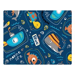 Seamless-pattern-vector-submarine-with-sea-animals-cartoon Double Sided Flano Blanket (large) 