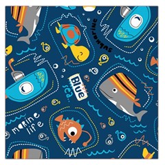 Seamless-pattern-vector-submarine-with-sea-animals-cartoon Square Satin Scarf (36  X 36 ) by Jancukart