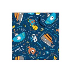 Seamless-pattern-vector-submarine-with-sea-animals-cartoon Satin Bandana Scarf 22  X 22 