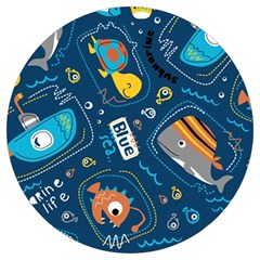 Seamless-pattern-vector-submarine-with-sea-animals-cartoon Round Trivet by Jancukart