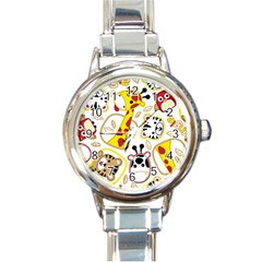 Vector-seamless-pattern-nice-animals-cartoon Round Italian Charm Watch