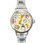 Vector-seamless-pattern-nice-animals-cartoon Round Italian Charm Watch Front