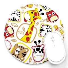 Vector-seamless-pattern-nice-animals-cartoon Round Mousepads