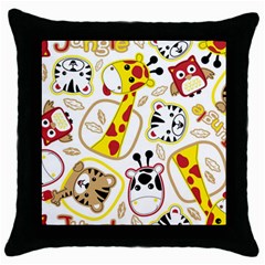 Vector-seamless-pattern-nice-animals-cartoon Throw Pillow Case (black)