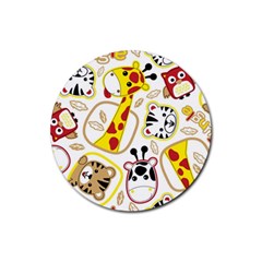 Vector-seamless-pattern-nice-animals-cartoon Rubber Round Coaster (4 Pack)