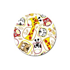 Vector-seamless-pattern-nice-animals-cartoon Magnet 3  (round)