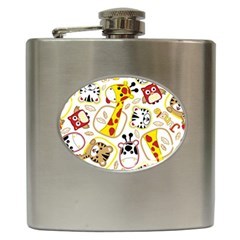 Vector-seamless-pattern-nice-animals-cartoon Hip Flask (6 Oz)