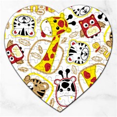 Vector-seamless-pattern-nice-animals-cartoon Jigsaw Puzzle (heart) by Jancukart