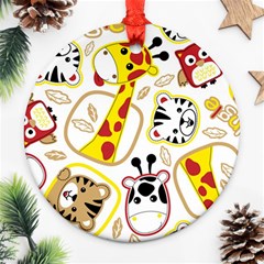 Vector-seamless-pattern-nice-animals-cartoon Round Ornament (two Sides)