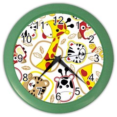 Vector-seamless-pattern-nice-animals-cartoon Color Wall Clock