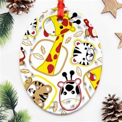 Vector-seamless-pattern-nice-animals-cartoon Oval Filigree Ornament (two Sides)