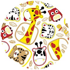 Vector-seamless-pattern-nice-animals-cartoon Wooden Puzzle Round by Jancukart