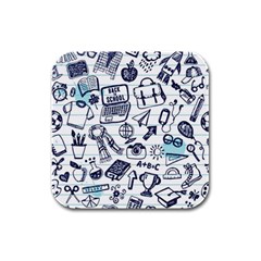 Hand-drawn-back-school-pattern Rubber Square Coaster (4 Pack)