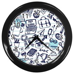 Hand-drawn-back-school-pattern Wall Clock (black) by Jancukart